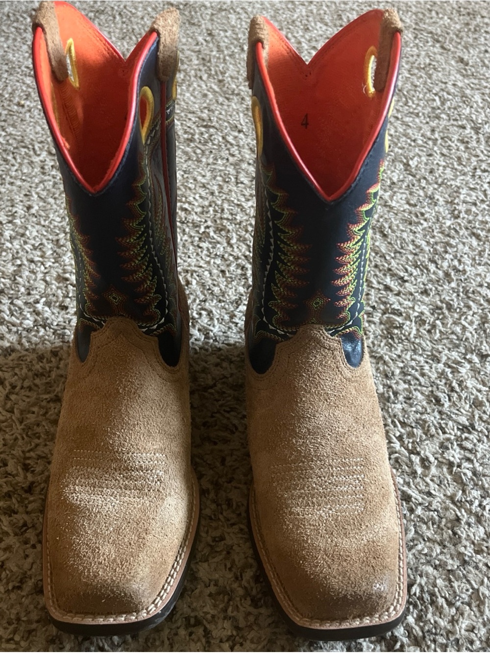Kids Tan Suede Cowboy Boots with Black Embroidered Shaft